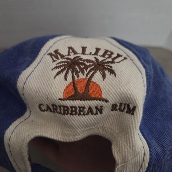 Vintage Malibu Caribbean Rum Liquor Advertising Hat Ball Cap Blue Stretch - Picture 5 of 10